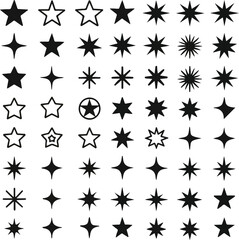48 Star Icons – Vector Outline & Solid Star Shapes for Ratings, UI Design, Badges & Graphics