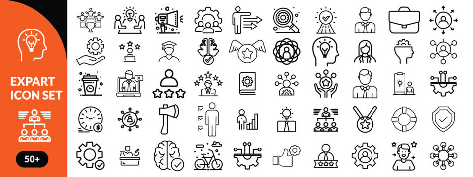 Expert line icon set. Set of outline icons related to talent, skill, aptitude, specialist, thinking, expertise, expert and others. Editable stroke. Vector illustration design. - Powered by Adobe