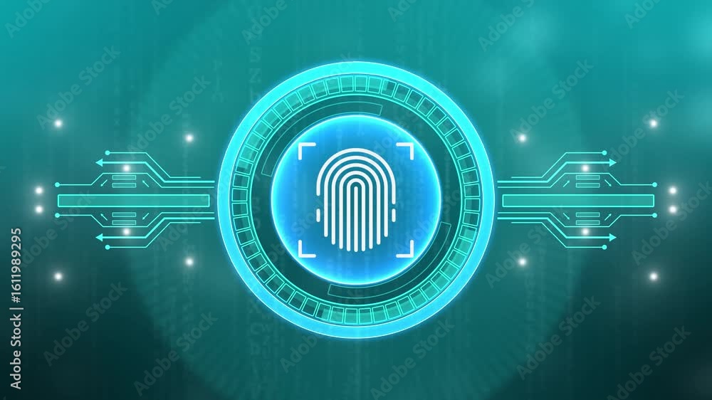 Poster futuristic fingerprint biometric scanner for identification and recognition. a glowing fingerprint i
