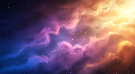 Breathtakingly Vibrant Nebula Cloud Swirling Through Deep Space with Shimmering Stardust, Creating an Expansive and Colorful Cosmic Background.