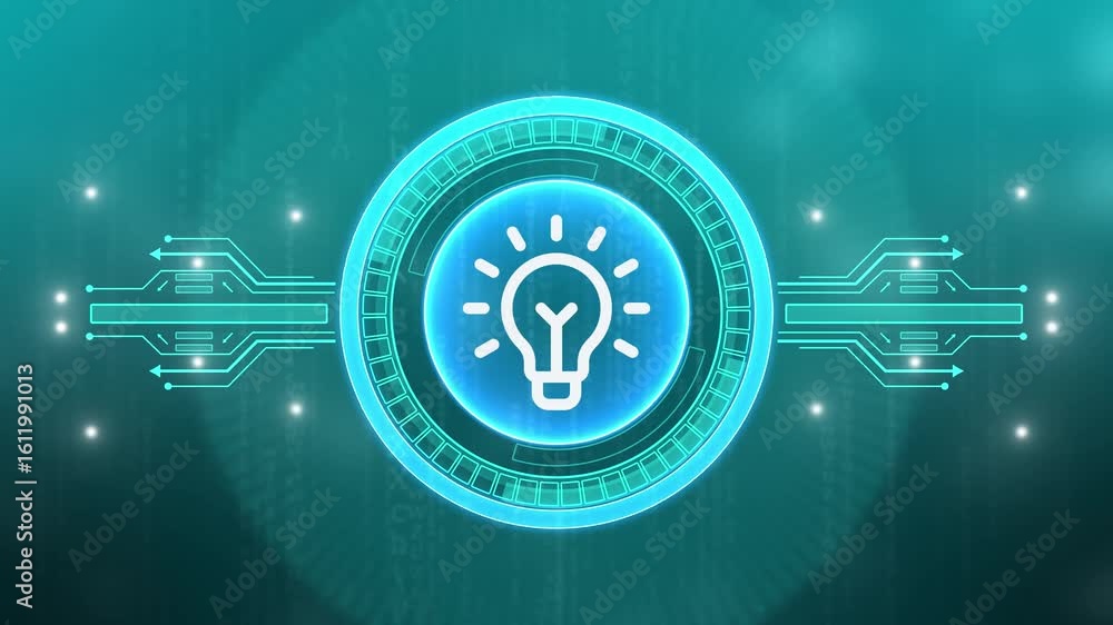 Poster light bulb innovation solution. creative idea and success concept symbol on dynamic digital backgrou
