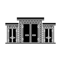 Black and white building icon with multiple doors &ndash; Suitable for construction infographics, property websites, or architectural blueprints