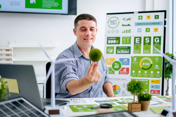 Professional leading green business strategy for reduced carbon emissions and ESG initiatives in a...