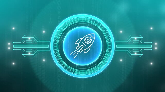 Rocket Successful launch icon animation .shuttle rocket takes off successfully, concept animation . A stylized cartoon rocket taking off, surrounded.