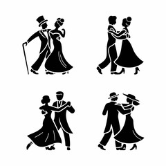 Icon sheet of black and white vintage dancing couples