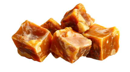 Natural amber resin chunks isolated on transparent background