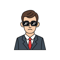 Business Professional in Dark Glasses. Illustrated corporate figure in formal wear, eyes concealed by shades, conveying seriousness, anonymity, or a discreet presence.