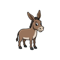 Cute Smiling Donkey Character. This charming equine animal is a happy, cheerful beast of burden, portrayed with an endearing, joyful expression. Ideal for kids' themes.