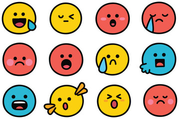 Fototapeta premium Collection of diverse emoji faces expressing various emotions isolated on transparent background