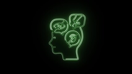 Glowing neon line Social Anxiety icon animation. Mental health symbol HD video isolated on black background.