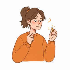 Young woman looking confused while holding a broken pencil in hand  