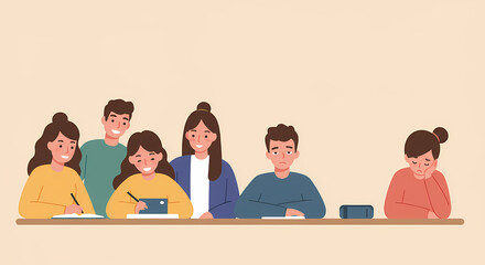 Group of students studying together with one student feeling excluded  