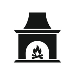 Warm Hearth Icon. A comforting silhouette of a lit fireplace. This graphic represents relaxation, shelter, and the inviting atmosphere of home.