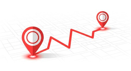 A red line connects two red map pointer icons on a map background, indicating a route or distance.