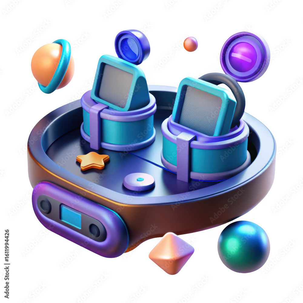 Poster 3d futuristic gaming console with floating orbs transparent background