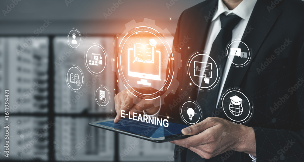 Aufkleber online education boosts access to learning. learn anytime through flexible platforms. education tech