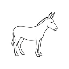 White Donkey Profile Silhouette. This bold monochrome drawing presents a sturdy burro. Its clean lines symbolize resilience, humility, and steadfastness, suitable for diverse projects.
