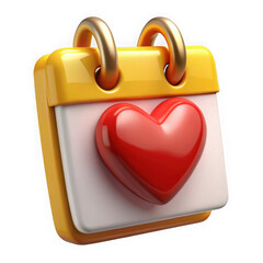 Heart calendar page isolated on transparent background