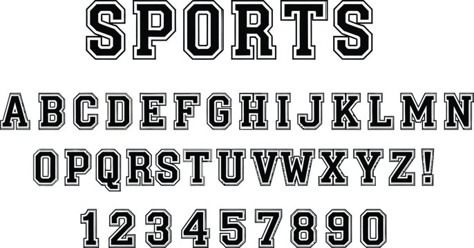 Bold varsity alphabet and numbers font for sports team branding