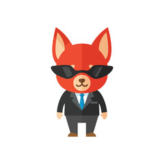 Stylish Fox in Smart Attire. This confident cartoon vulpine, wearing an elegant dark suit and dark eyewear, embodies professionalism and a touch of sleek mystique.