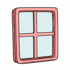 Illustrated window with four panes in a pink frame design  