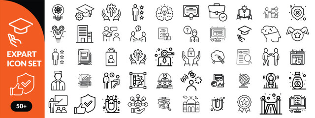 Expert line icon set. Set of  outline icons related to talent, skill, aptitude, specialist, thinking, expertise, expert and others. Editable stroke. Vector illustration design.