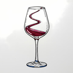 Wine glass with swirling red wine on white background  
