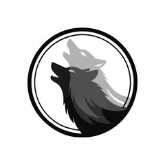 Howling Wolf Spirits Emblem. A captivating illustration of two wild canines in a circular mark. It embodies the balance of primal instinct and the harmony of nature.