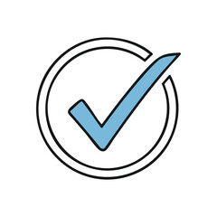 Approved Tick Mark Icon. Vibrant aqua mark within a bright ring, symbolizing success, task fulfillment, or positive affirmation on a dark background. Represents security and achievement.