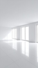 Fototapeta premium Empty white room with large windows