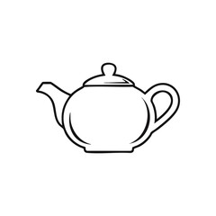 Elegant White Teapot Outline. A clean, sophisticated illustration of a traditional beverage container. This minimalist graphic conveys warmth, comfort, and hospitality.