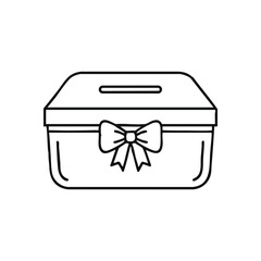 Decorative Collection Container. Elegant outline image of a versatile receptacle with a slot and bow. Symbolizes contributions, generosity, or communal participation.