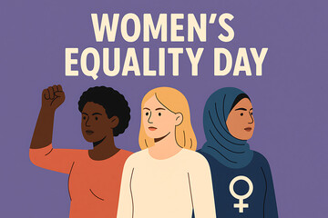 Women’s equality day poster with diverse women illustration promoting gender equality and empowerment theme