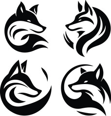 Black and white Fox head silhouette vector illustration