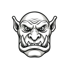 Furious Orc Head Mascot Design. A fierce monstrous visage with sharp tusks and intense gaze. This powerful fantasy character emblem symbolizes strength and unyielding determination.