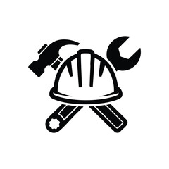 White Hard Hat Safety Icon. Clean minimalist emblem of a protective headwear for building sites, signifying diligence and occupational security. Ideal for construction or engineering projects.