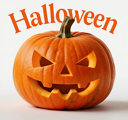 A spooky carved pumpkin stands out in the darkness with the word “Halloween” above—blending festive fun and eerie ambiance for the night of spirits