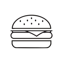 Classic Cheeseburger Icon. A sleek, graphic representation of a beloved sandwich. This monochrome illustration evokes universal appeal and the satisfying pleasure of comfort cuisine.