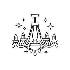 Elegant Chandelier Sparkle Icon. A stylish illustration of a lavish light fixture. This shining decorative element symbolizes sophistication, opulence, and festive illumination.