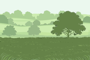 Rolling green hills with trees and grass nature landscape