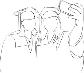 One continuous line drawing on white isolated background. Minimalism linear illustration. student, graduation, achievement, university, education, diploma, success, woman