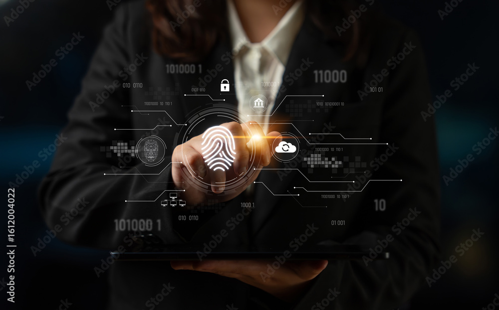 Poster biometric fingerprint identification and cybersecurity system ensuring secure access, identity verif