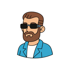 Stylish Bearded Man with Sunglasses. The image depicts a contemporary male character with facial hair and eyewear, exuding a confident, casual vibe. Ideal for digital profiles or branding.