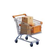 Shopping cart filled with cardboard boxes for retail and online purchase delivery logistics