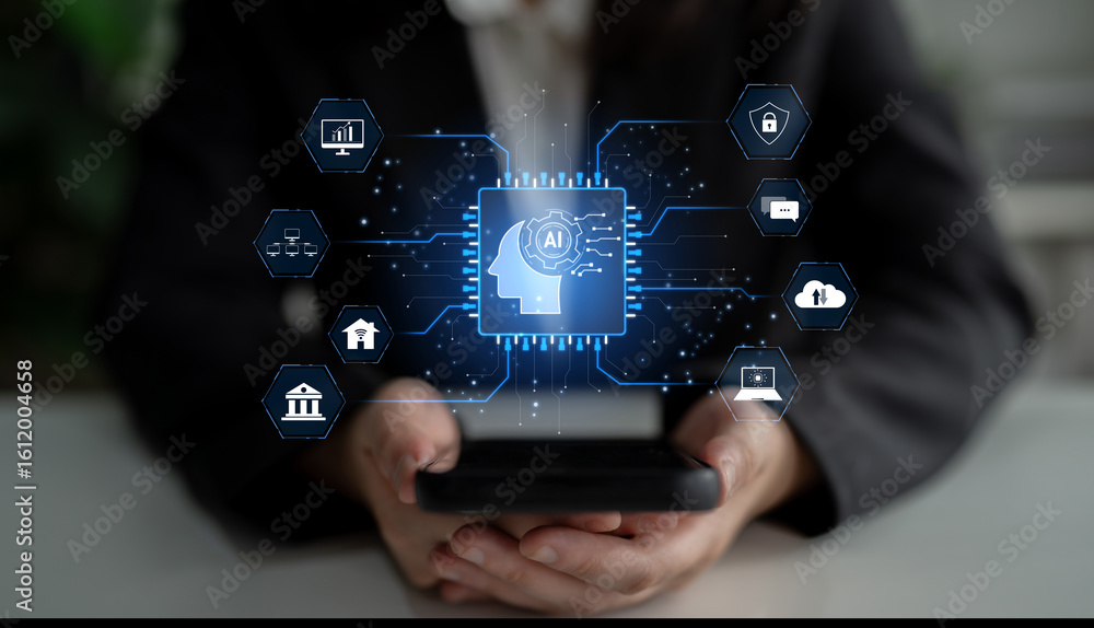Poster ai system integration connects ai, system, and integration across digital networks to enhance servic