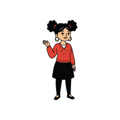 Friendly Woman Waving Illustration. Cheerful animated character extends a welcoming hand, symbolizing greeting and approachability. Perfect for digital communication.