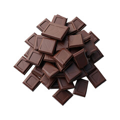 Stack of dark milk chocolate pieces isolated on a transparent background remove Png, clipping path