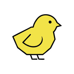 Cute Yellow Chick Icon Illustration. Adorable small fowl, bright golden colored, stands against a dark backdrop. Symbolizes spring, new beginnings, and innocence. Ideal for various designs.