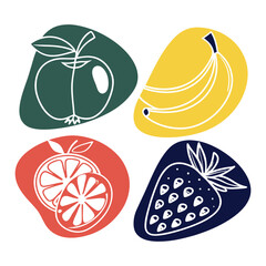 Abstract organic fruit icons with bold modern color blocking