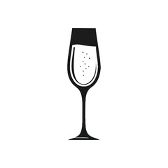 Elegant Champagne Flute Silhouette. Minimalist flat design of a sparkling wine glass. This iconic symbol represents luxury, celebration, success, and joyful festive moments.